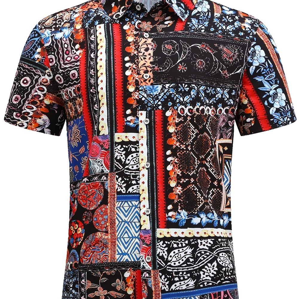 Sheluki - Vibrant Patchwork Casual Button Down Shirt